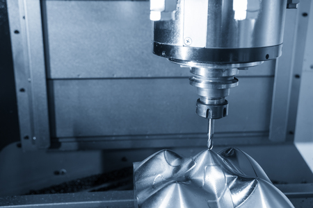 The CNC milling machine cutting the injection mold part by solid ball end mill tool.Mold...