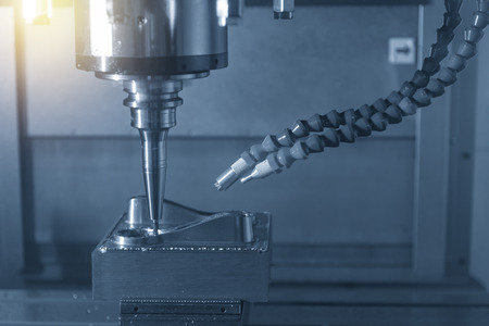 The  CNC milling machine cutting the mold part with the solid ball end mill tool.The hi-Technology...