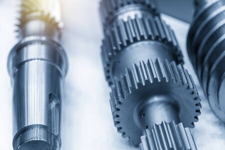 The spline gear shaft parts in the light blue scene. The automotive transmission parts.