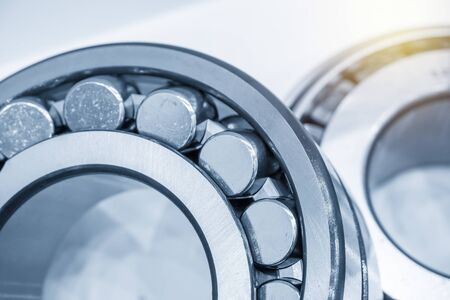 Close-up scene of rolling bearing with lighting effect. The mechanical parts manufacturing concept.の写真素材