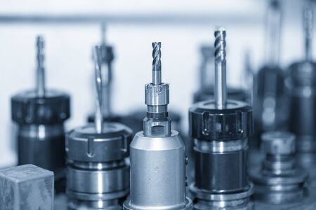 the collection of cutting tool for CNC milling machine. The various type of cutter ,solid ball endmill, bull or radious, and flat or square endmill tool.の写真素材