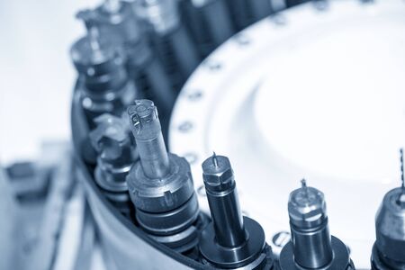Various of cutting tools of the CNC milling machine in the magazine such as ball, flat, radius...