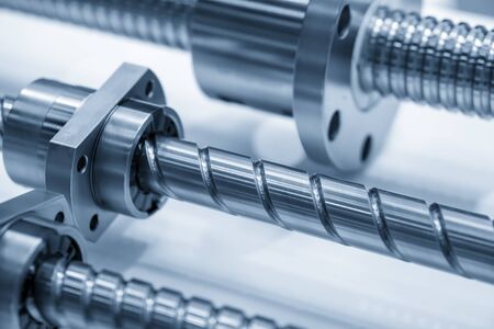 Close up scene of CNC machine ball screw spare parts with the ball bearing assembly. The CNC milling machine spare parts manufacturing process.の写真素材