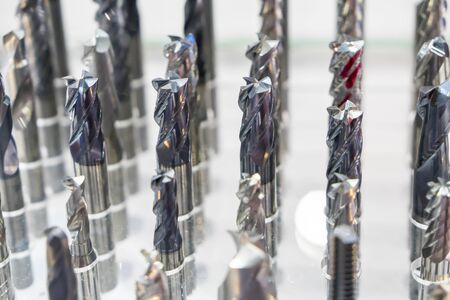 The group of solid end mill tool , radius or bull nose endmill tool in the light blue scene.The  cutting  tool for CNC milling machine.の写真素材
