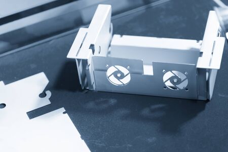 The power supply box  form sheet metal plate production. The hi technology manufacturing process of...