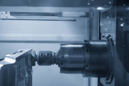 The horizontal  CNC milling machine rough cutting  the injection mold parts by face-mill  tools. The...