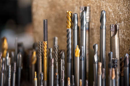 The collection of the  used solid  carbide endmill tools for CNC milling machine .The  cutting  tool for machining center.の写真素材