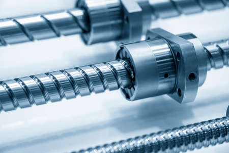 The close-up scene of linear lead ball screw spare part assembly set  . The hi-precision CNC machine...