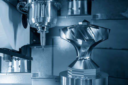 The 5-axis  machining center cutting the metal gear parts with solid ball end mill type. The...