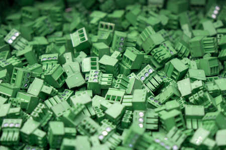 The electric wire connector manufacturing process. The hi-technology connector manufacturing process.の写真素材