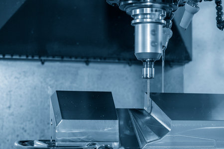 The CNC milling machine cutting press die by solid ball end mill tool. The mold parts cutting process by machining center with solid ball end mill.の写真素材