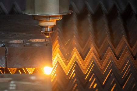 The fiber laser cutting machine cutting  machine cut the metal plate. The hi-technology sheet metal manufacturing process by laser cutting machine.の写真素材