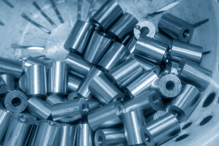 The group of cylinder metal parts. The raw material for turning process.の写真素材