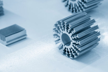 The circular shape of aluminum heat sink profile. The sample parts of aluminum profile extrusion...