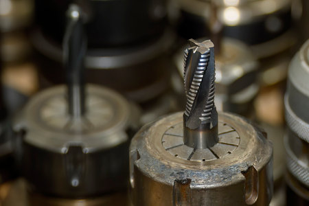 Close-up scene the rough cutter for CNC milling machine. The  cutting  tool for machining center.