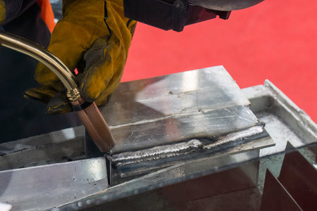 Close up scene safety welding concept. The construction working concept.