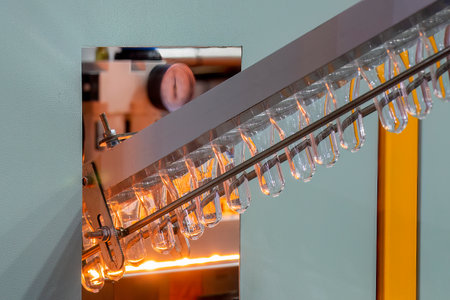 The drinking water bottle manufacturing process by blow mold machine. The operation of plastic...