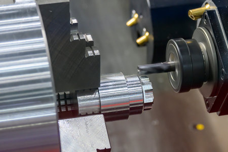 The CNC lathe machine  milling cut the metal shaft parts by milling spindle. The high technology...