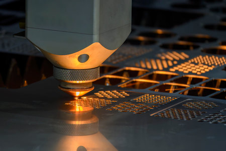 The fiber laser cutting machine cutting  machine cut the metal plate. The hi-technology sheet metal...