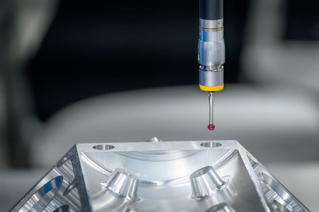 The CMM machine measuring the aluminum V8 cylinder block parts . The quality control of automotive...