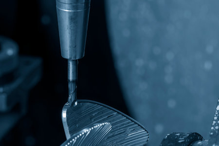 The 5 axis machining center cutting the boat propeller parts  parts with taper ball end mill tool. The hi-precision parts  manufacturing process by multi-axis CNC milling machine.の写真素材