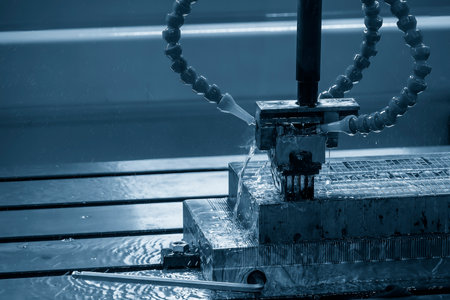 The EDM machine working process with graphite electrode. The mold and die manufacturing process by Electrode Discharge Machine.の写真素材