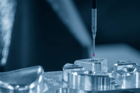 The  small CMM probe measuring the  mold parts on machining center. The quality control of automotive parts with  Coordinate Measuring Machine.の写真素材