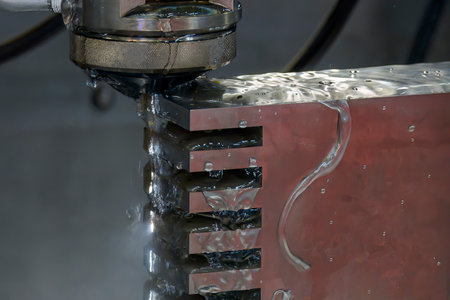 Closeup scene the wire EDM machine cutting the mold insert parts. The die insert cutting process by...