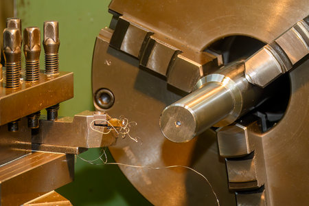 The turning machine operation with continue chip from turning process. The scrap material from lathe...