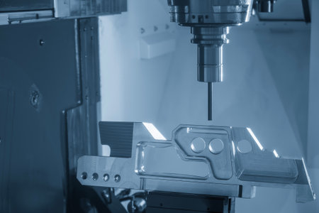 The 5-axis machining center cutting aerospace parts with solid ball end mill tool. The hi-precision...