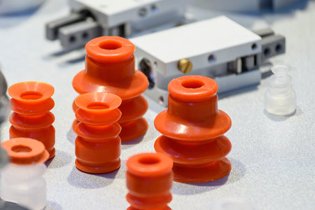Close up scene the various type of suction cup. The pneumatic parts manufacturing part concept.
