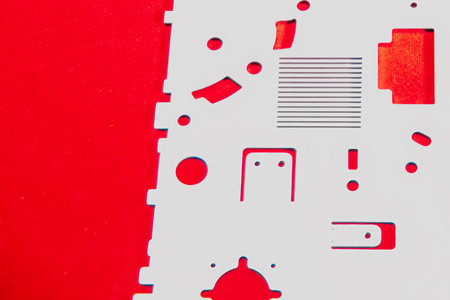 Close up scene the sample of stamping die on red background. The press die parts manufacturing concept.の写真素材