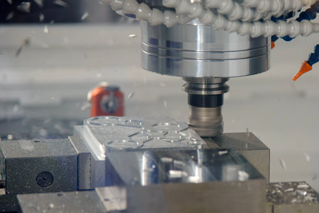 The CNC milling machine rough cutting the injection mold parts by indexable tools. The mold and die...
