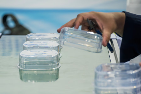 The food container box production process from plastic injection machine.  The parts finishing...
