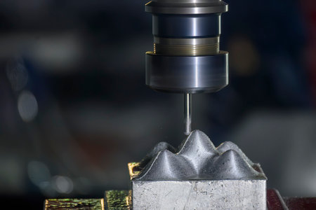 The CNC milling machine cutting mold part by solid ball nose end mill tool. The mold parts cutting...