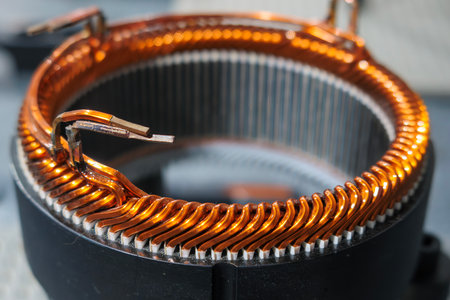 Close up scene the electric motor parts manufacturing process. The bar wound stator parts  for electric car motor.の写真素材