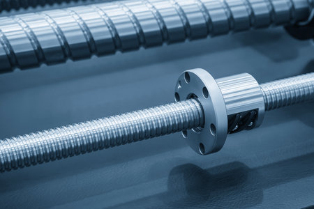 Closeup scene the group spare parts lead ball screw set in the light blue scene. The high precision...