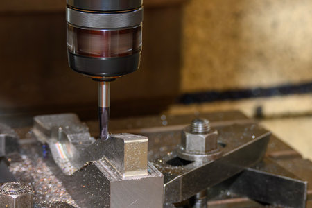The CNC milling machine cutting the press die parts with solid ball nose end mill tool. The stamping...