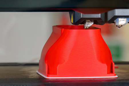 Close up scene the 3D model operation by additive manufacturing by 3D printer machine. The high...