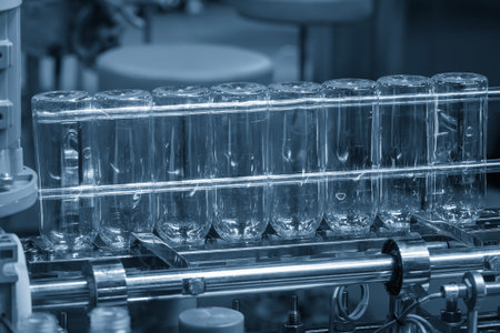 The series of clear plastic bottles are subsequently heated and blown in a blow molding process....
