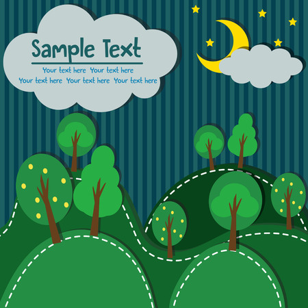 Forest At Night with text,Vector illustrator.のイラスト素材