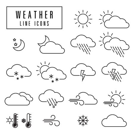 Weather icons, simple and thin line designのイラスト素材