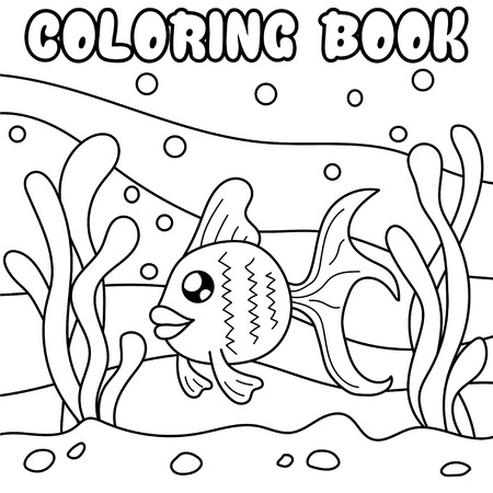 Fish. Underwater world. Black and white illustration for coloring book.のイラスト素材