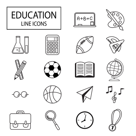 Education line icons set, simple and thin line designのイラスト素材