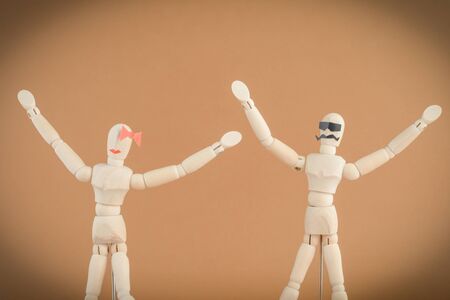 Images art scene wooden dummy Couple cool style.