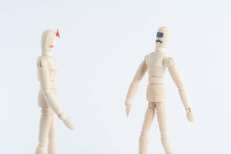 Images art scene wooden dummy Couple cool style.