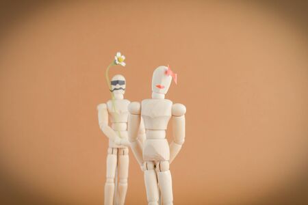 Images art scene wooden dummy Couple cool style.