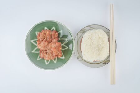 Asian foods baked pork and sticky riceの写真素材