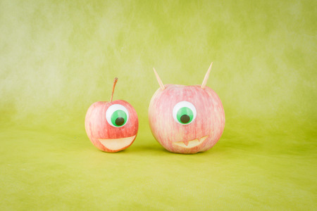 Interesting background Halloween ghost made of apple.の写真素材