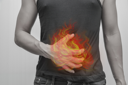 Using fire as a symbol of painful and cancer.Internal organs, liver, kidneys, lung pain.の写真素材